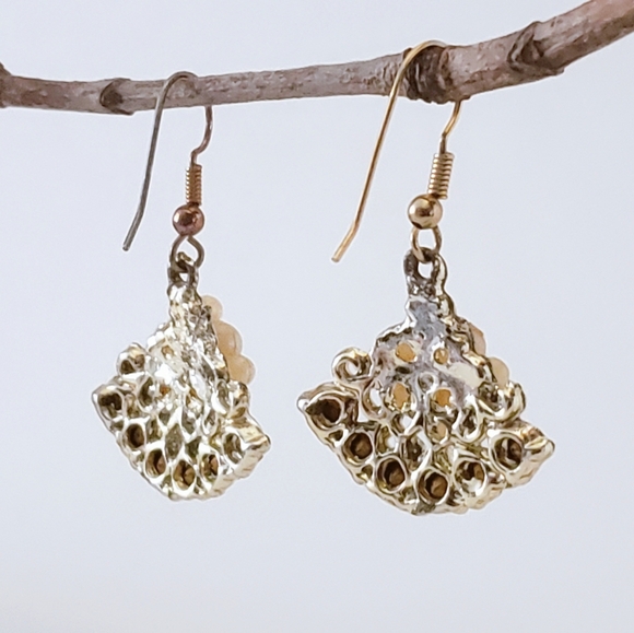 Pearl Cluster with Amber Rhinestone Dangly Earrings - Picture 4 of 7